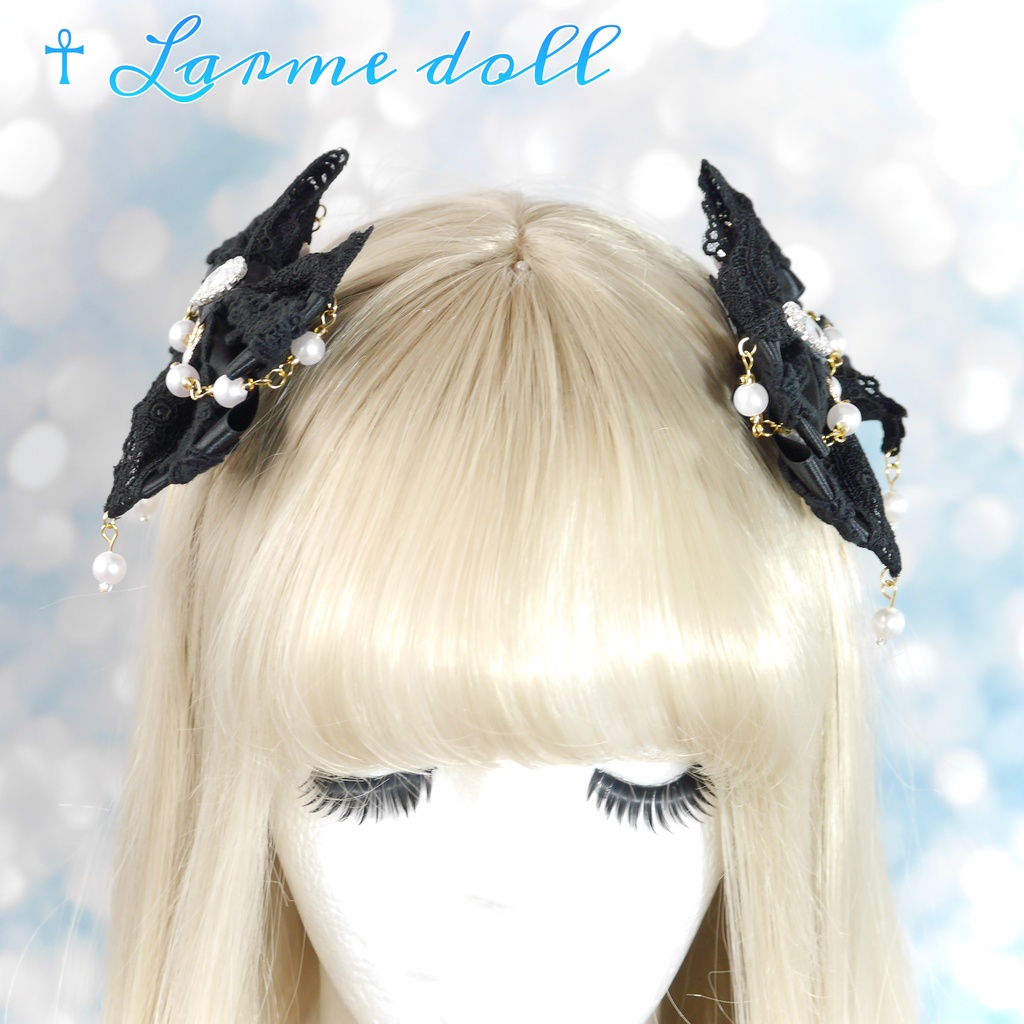 【完成品】【過去製作品】【⚠️錆び/型崩れ有り】《☥》ロリィタリボンヘアクリップ(少し大きめ)カラー▷黒