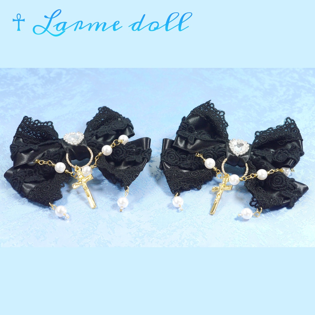 【完成品】【過去製作品】【⚠️錆び/型崩れ有り】《☥》ロリィタリボンヘアクリップ(少し大きめ)カラー▷黒