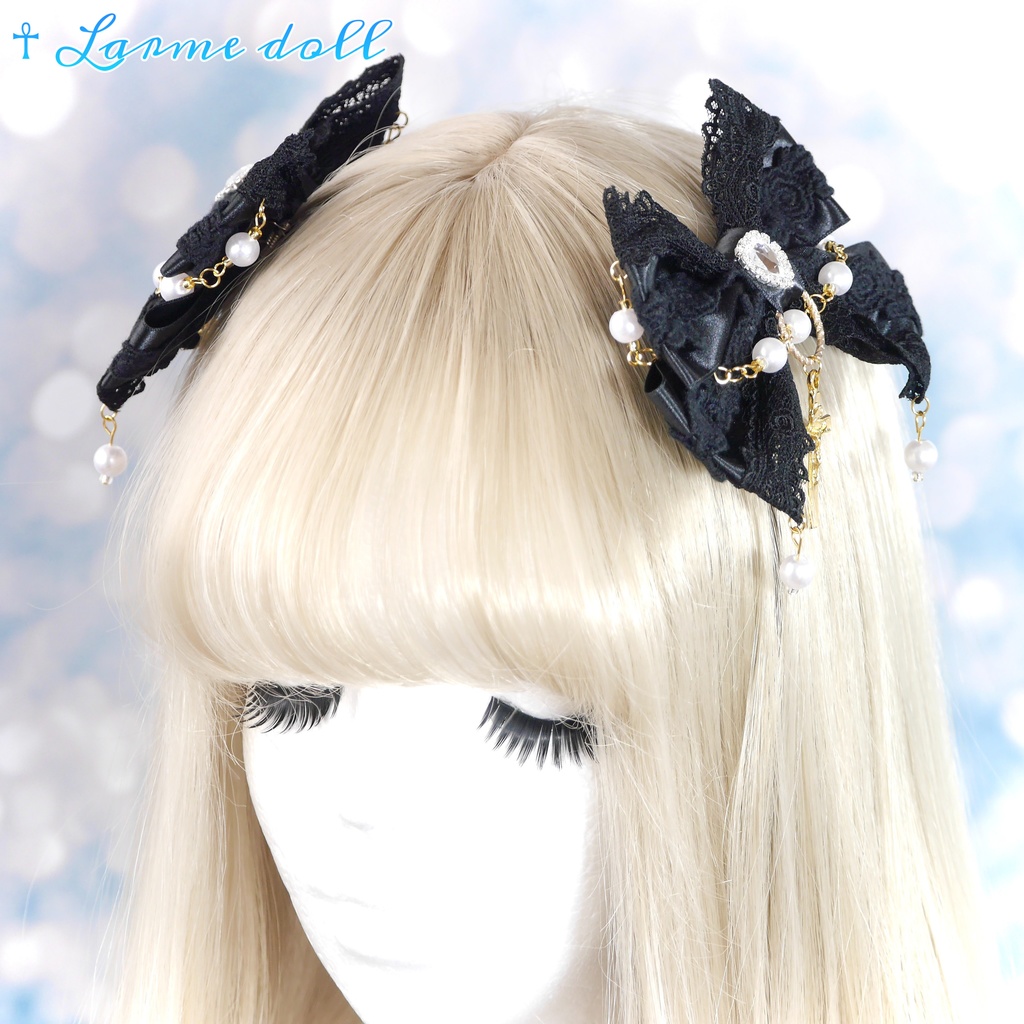 【完成品】【過去製作品】【⚠️錆び/型崩れ有り】《☥》ロリィタリボンヘアクリップ(少し大きめ)カラー▷黒