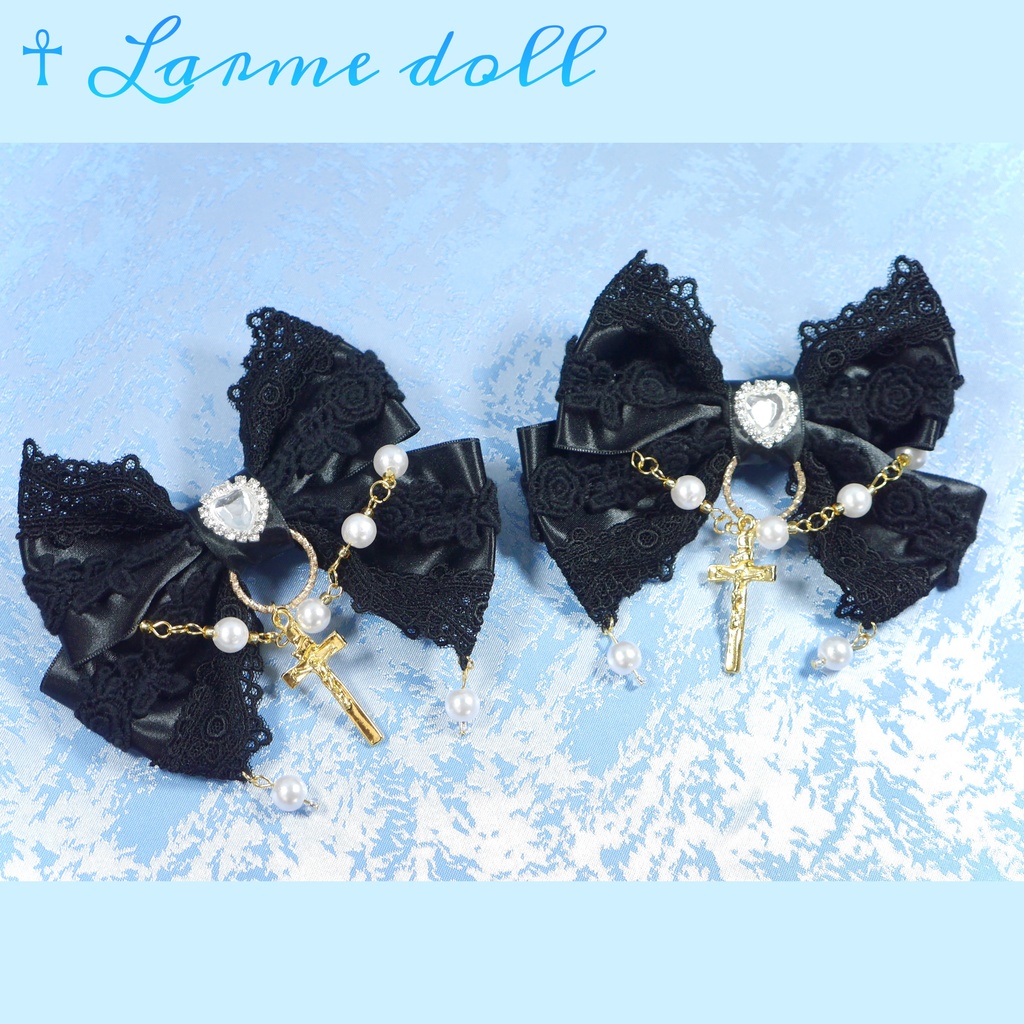 【完成品】【過去製作品】【⚠️錆び/型崩れ有り】《☥》ロリィタリボンヘアクリップ(少し大きめ)カラー▷黒