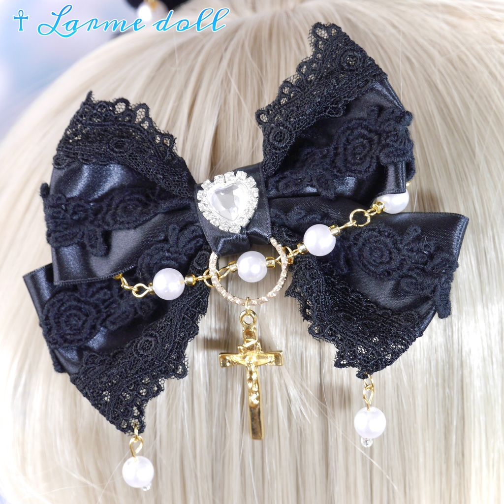 【完成品】【過去製作品】【⚠️錆び/型崩れ有り】《☥》ロリィタリボンヘアクリップ(少し大きめ)カラー▷黒