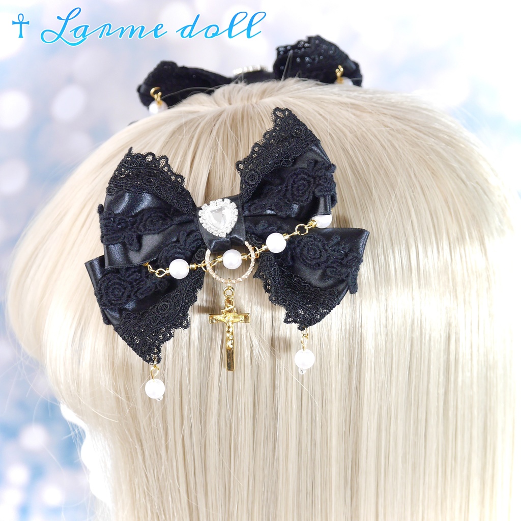 【完成品】【過去製作品】【⚠️錆び/型崩れ有り】《☥》ロリィタリボンヘアクリップ(少し大きめ)カラー▷黒