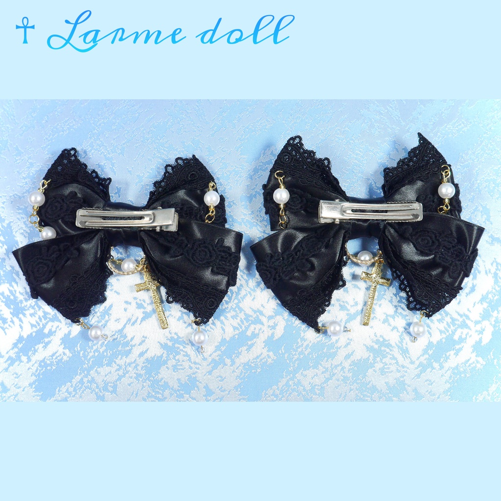 【完成品】【過去製作品】【⚠️錆び/型崩れ有り】《☥》ロリィタリボンヘアクリップ(少し大きめ)カラー▷黒