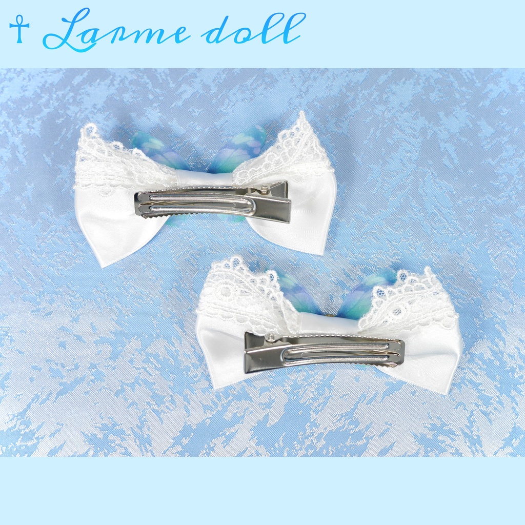 【完成品】【一点物】《☥》蝶々リボンヘアクリップ(リボンカラー▷白)