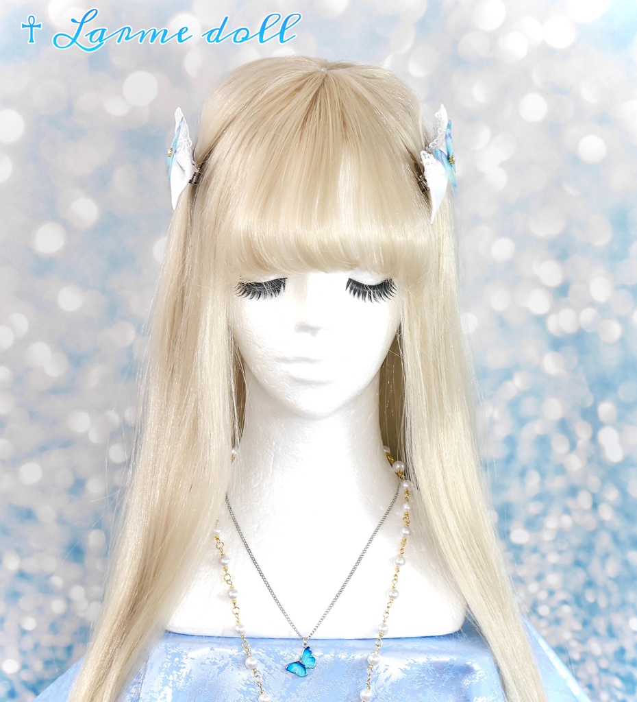 【完成品】【一点物】《☥》蝶々リボンヘアクリップ(リボンカラー▷白)