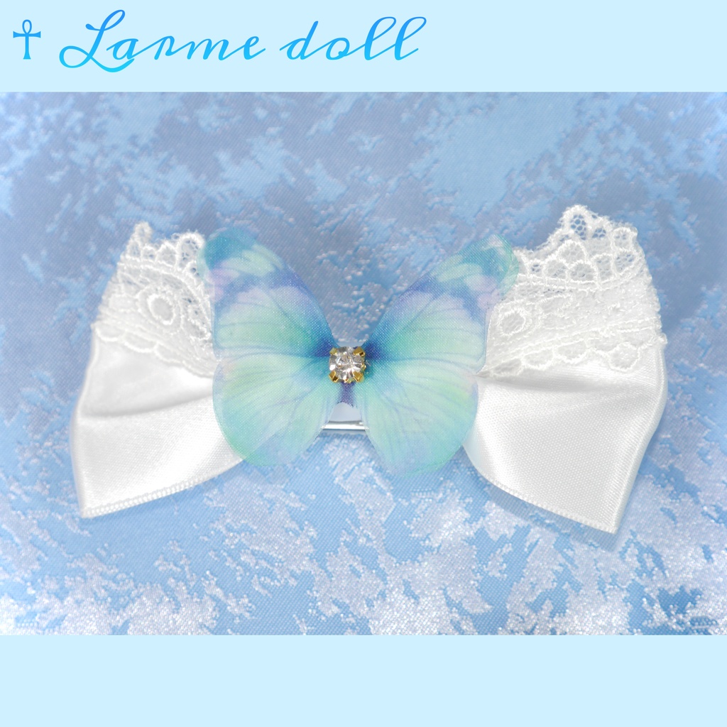 【完成品】【一点物】《☥》蝶々リボンヘアクリップ(リボンカラー▷白)