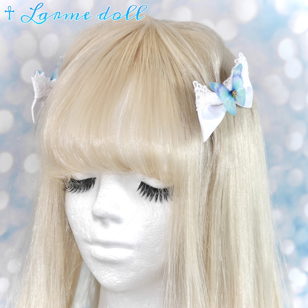 【完成品】【一点物】《☥》蝶々リボンヘアクリップ(リボンカラー▷白)