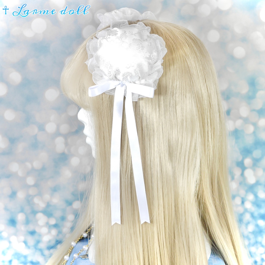 【受注生産】《☥》ゆめかわチャイナおだんごカバー 取り外し可能綿クッション+ヘアクリップ付き(オーガンジーレース白)(本体カバーカラー▷白)