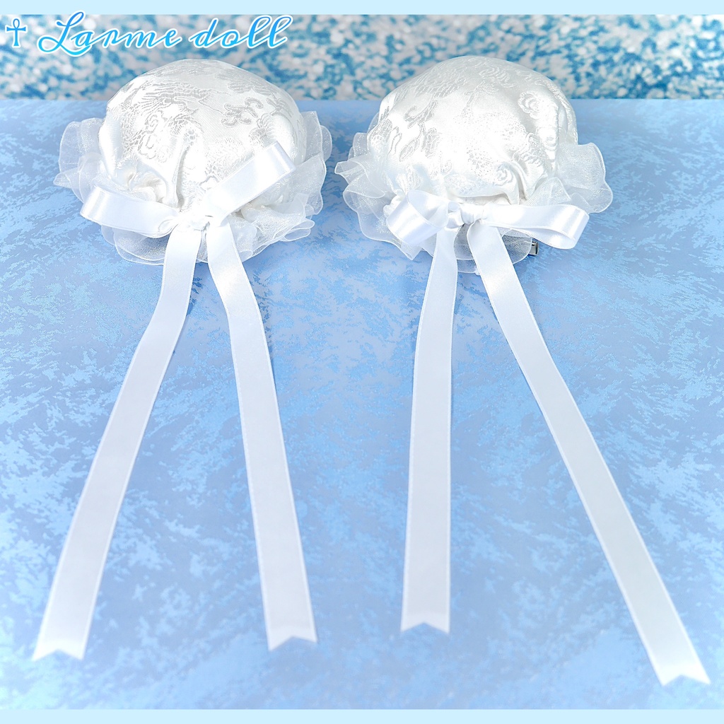 【受注生産】《☥》ゆめかわチャイナおだんごカバー 取り外し可能綿クッション+ヘアクリップ付き(オーガンジーレース白)(本体カバーカラー▷白)