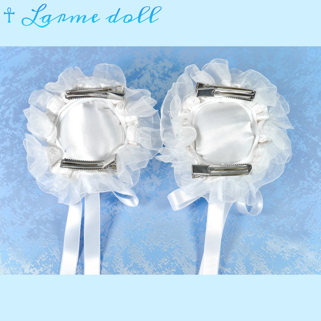 【受注生産】《☥》ゆめかわチャイナおだんごカバー 取り外し可能綿クッション+ヘアクリップ付き(オーガンジーレース白)(本体カバーカラー▷白)