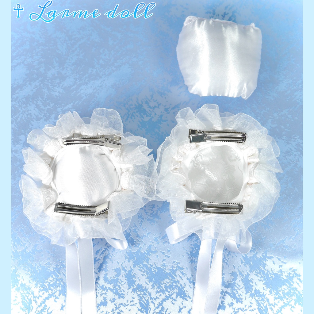 【受注生産】《☥》ゆめかわチャイナおだんごカバー 取り外し可能綿クッション+ヘアクリップ付き(オーガンジーレース白)(本体カバーカラー▷白)