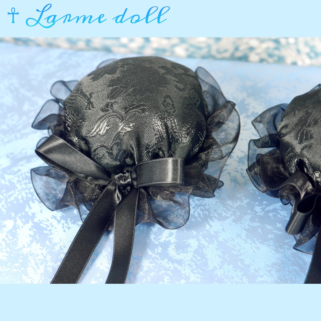 【受注生産】《☥》ゆめかわチャイナおだんごカバー(オーガンジーレース黒)取り外し可能綿クッション+ヘアクリップ付き(本体カバーカラー▷黒)