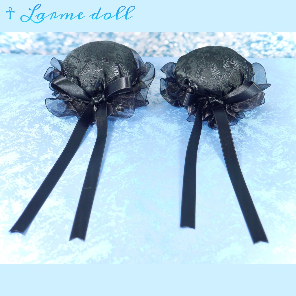 【受注生産】《☥》ゆめかわチャイナおだんごカバー(オーガンジーレース黒)取り外し可能綿クッション+ヘアクリップ付き(本体カバーカラー▷黒)