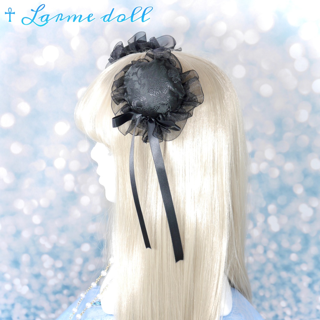 【受注生産】《☥》ゆめかわチャイナおだんごカバー(オーガンジーレース黒)取り外し可能綿クッション+ヘアクリップ付き(本体カバーカラー▷黒)