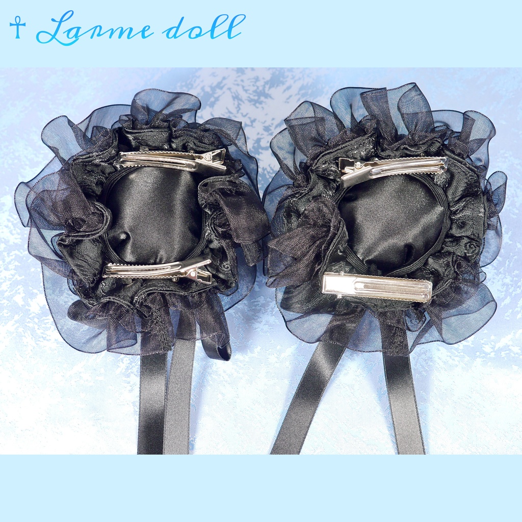 【受注生産】《☥》ゆめかわチャイナおだんごカバー(オーガンジーレース黒)取り外し可能綿クッション+ヘアクリップ付き(本体カバーカラー▷黒)