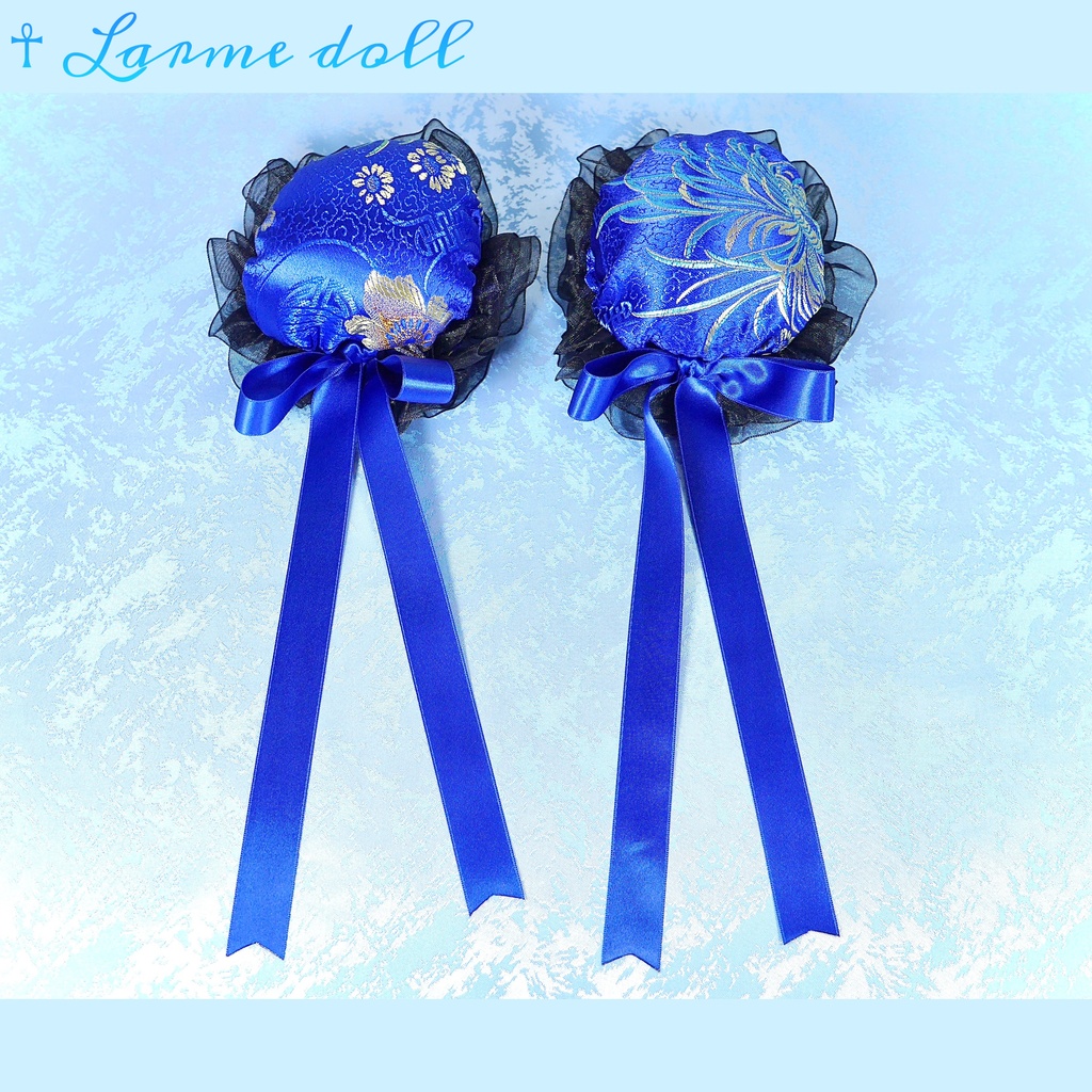 【受注生産】《☥》ゆめかわチャイナおだんごカバー(オーガンジーレース黒)取り外し可能綿クッション+ヘアクリップ付き(本体カバーカラー▷和華青)