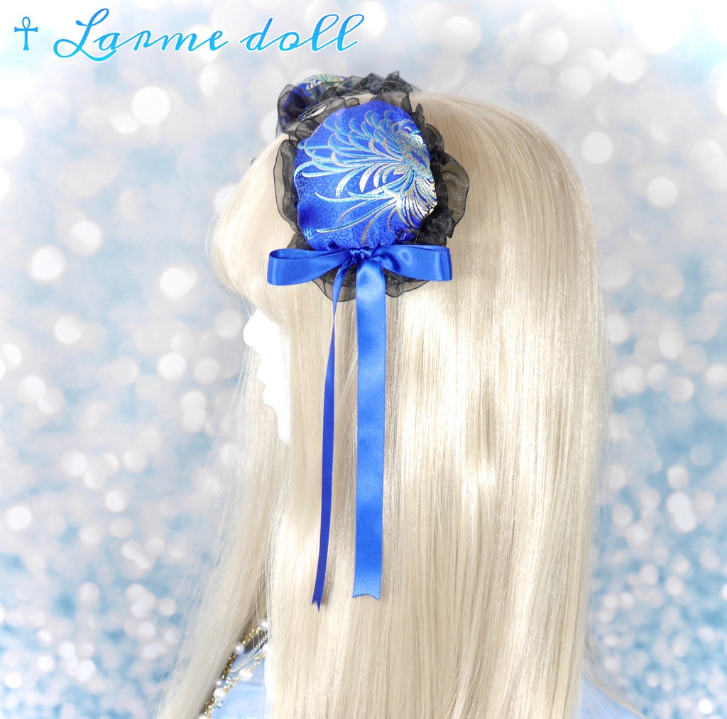 【受注生産】《☥》ゆめかわチャイナおだんごカバー(オーガンジーレース黒)取り外し可能綿クッション+ヘアクリップ付き(本体カバーカラー▷和華青)