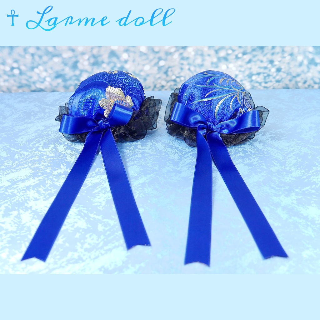 【受注生産】《☥》ゆめかわチャイナおだんごカバー(オーガンジーレース黒)取り外し可能綿クッション+ヘアクリップ付き(本体カバーカラー▷和華青)