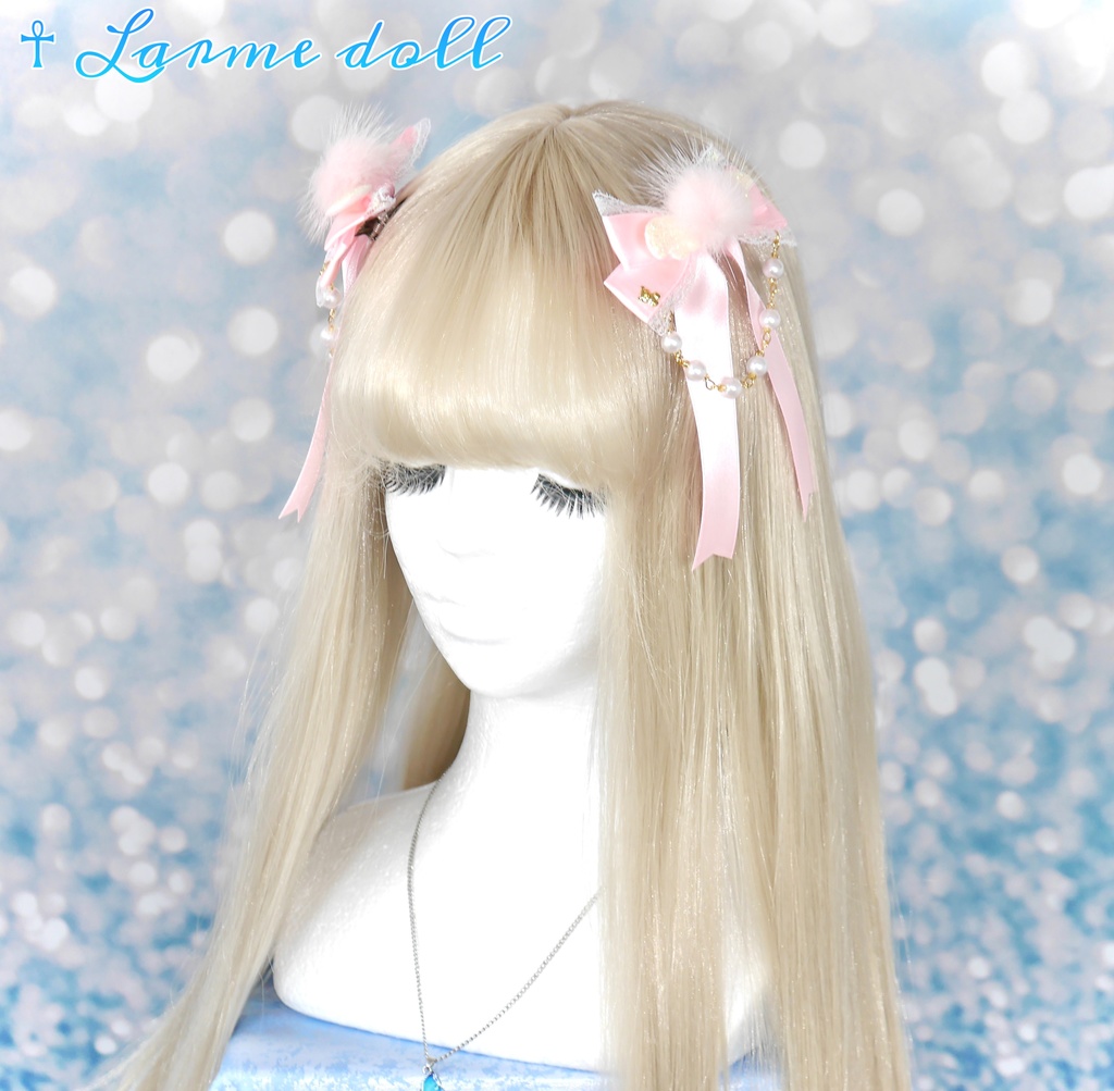 【完成品】【一点物】【⚠️ヘアクリップ劣化有り】《☥》エンジェルロングリボンヘアクリップ(カラー▷ピンク)