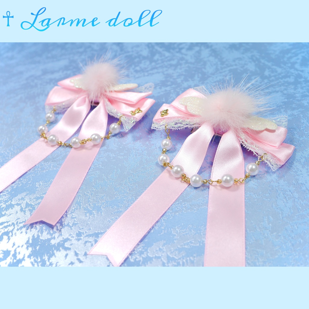 【完成品】【一点物】【⚠️ヘアクリップ劣化有り】《☥》エンジェルロングリボンヘアクリップ(カラー▷ピンク)