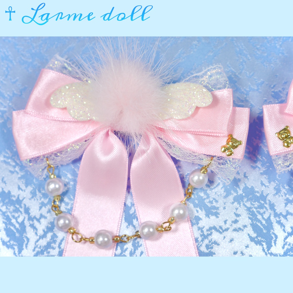 【完成品】【一点物】【⚠️ヘアクリップ劣化有り】《☥》エンジェルロングリボンヘアクリップ(カラー▷ピンク)