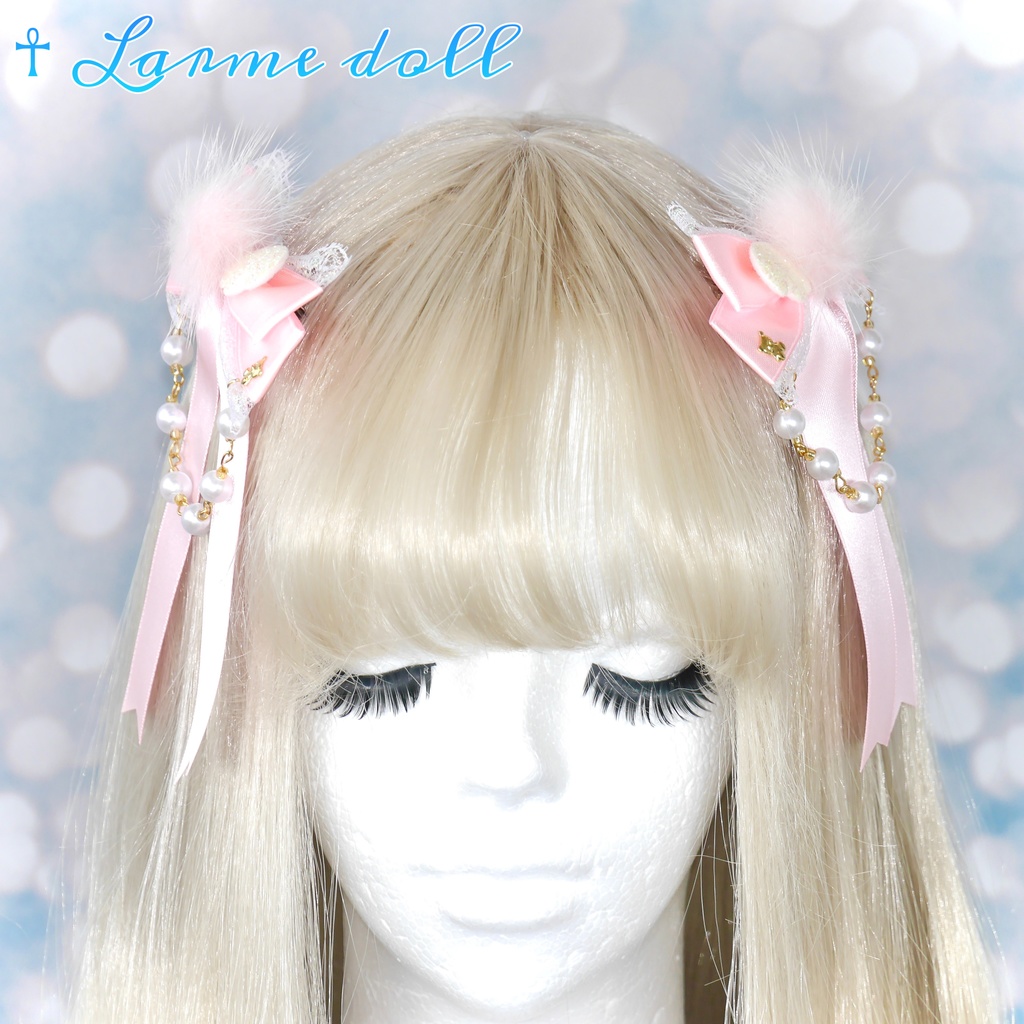 【完成品】【一点物】【⚠️ヘアクリップ劣化有り】《☥》エンジェルロングリボンヘアクリップ(カラー▷ピンク)