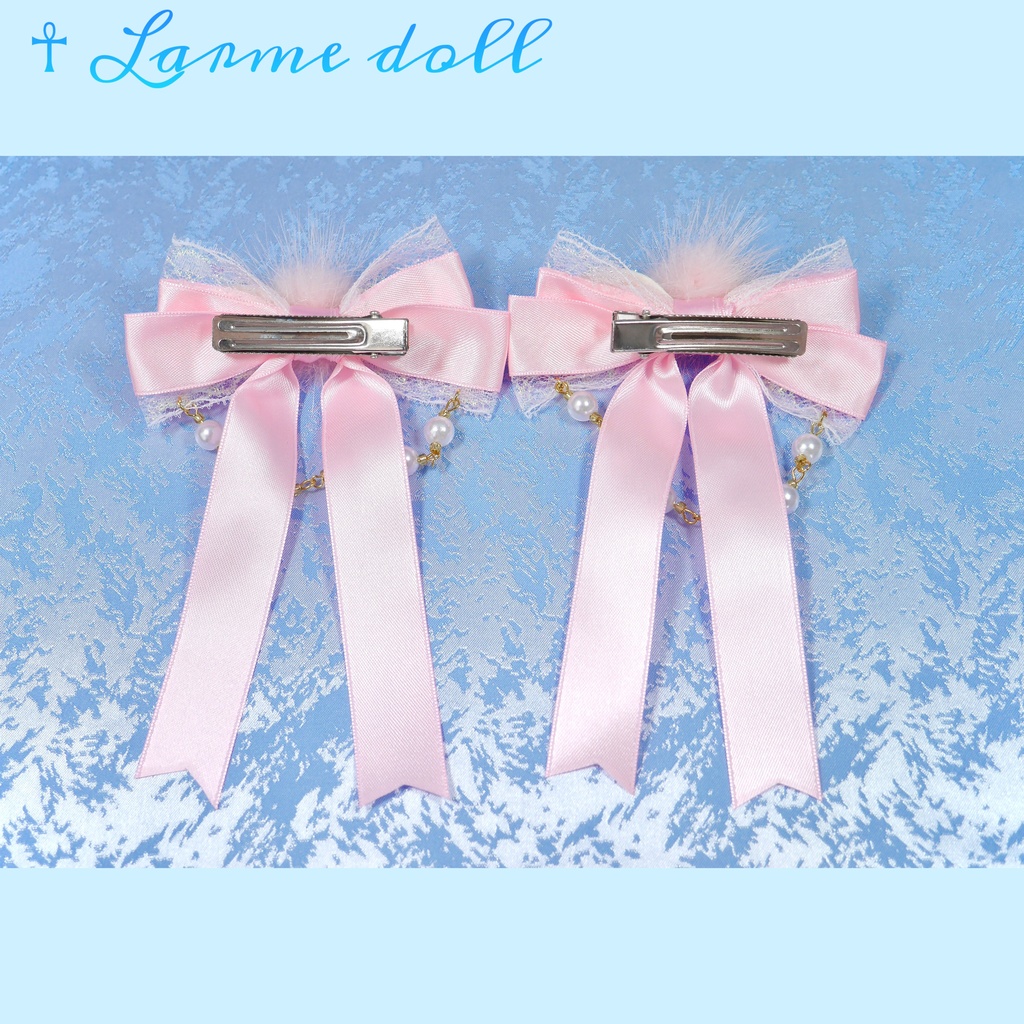 【完成品】【一点物】【⚠️ヘアクリップ劣化有り】《☥》エンジェルロングリボンヘアクリップ(カラー▷ピンク)