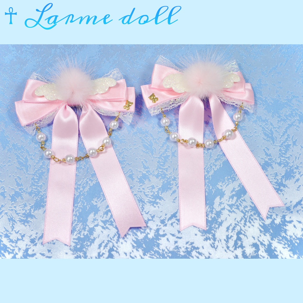 【完成品】【一点物】【⚠️ヘアクリップ劣化有り】《☥》エンジェルロングリボンヘアクリップ(カラー▷ピンク)