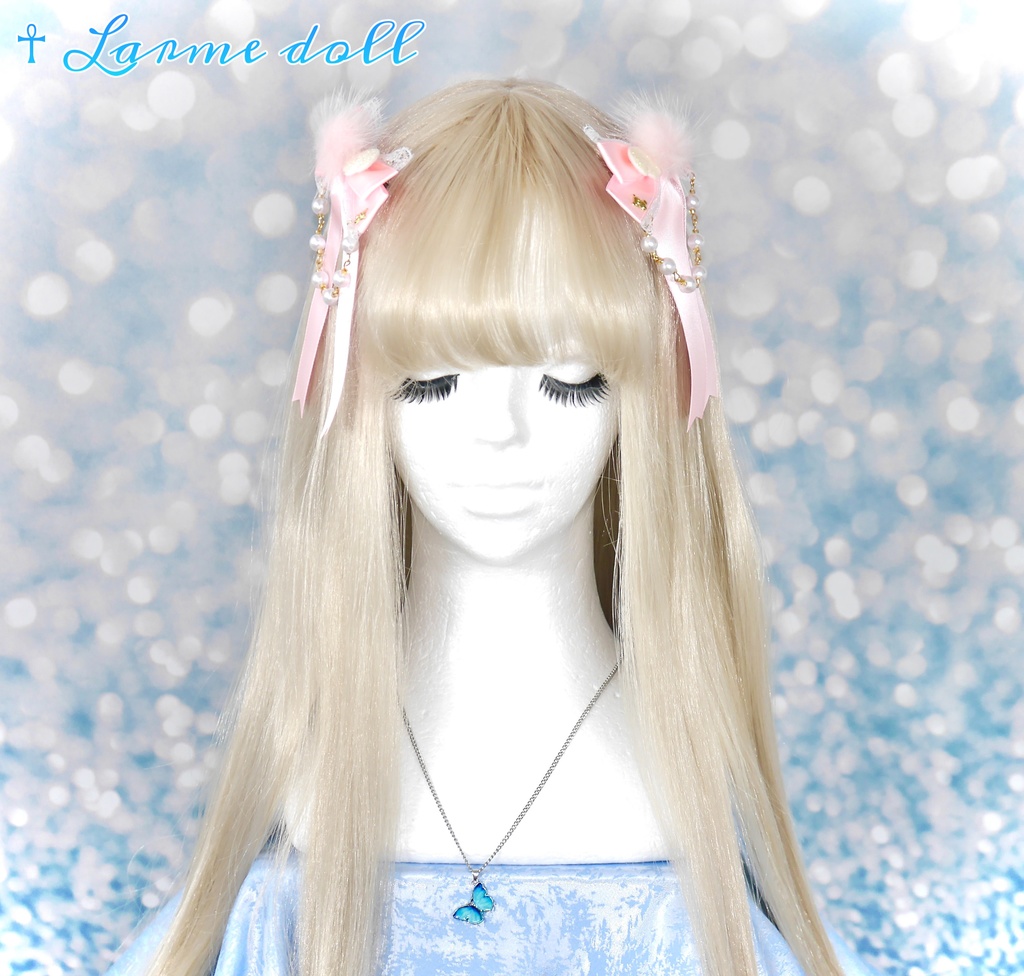 【完成品】【一点物】【⚠️ヘアクリップ劣化有り】《☥》エンジェルロングリボンヘアクリップ(カラー▷ピンク)