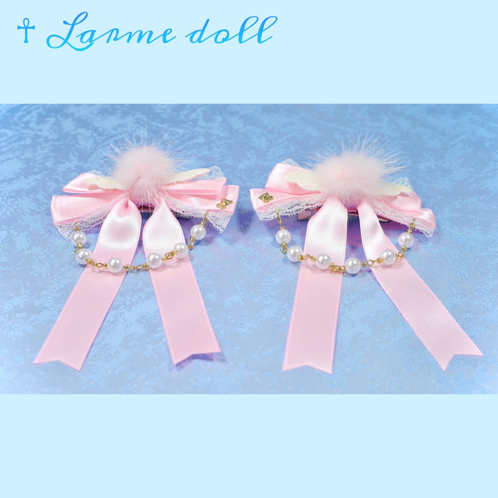 【完成品】【一点物】【⚠️ヘアクリップ劣化有り】《☥》エンジェルロングリボンヘアクリップ(カラー▷ピンク)