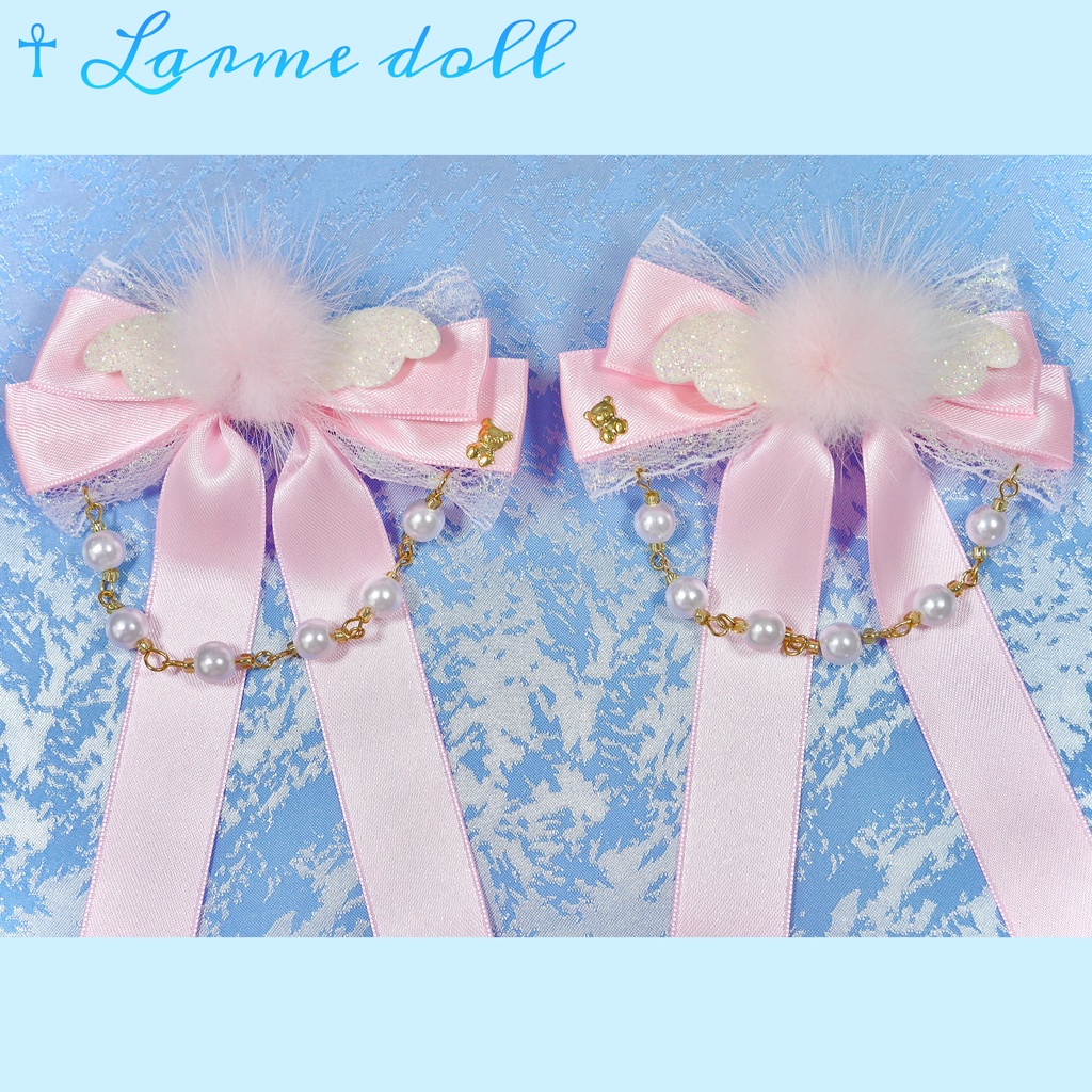 【完成品】【一点物】【⚠️ヘアクリップ劣化有り】《☥》エンジェルロングリボンヘアクリップ(カラー▷ピンク)