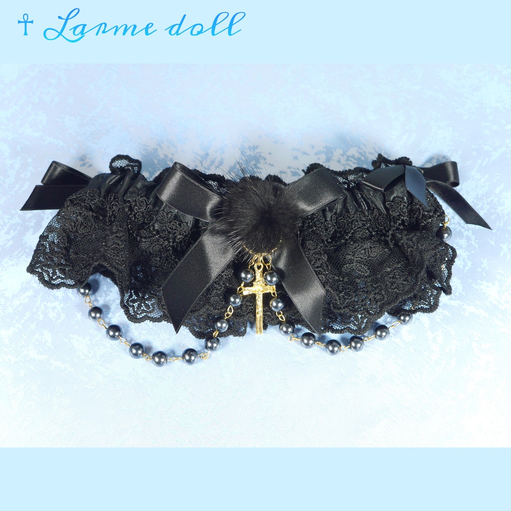 【完成品】【一点物】《☥》ふわふわファーガーターリング(カラー▷黒)