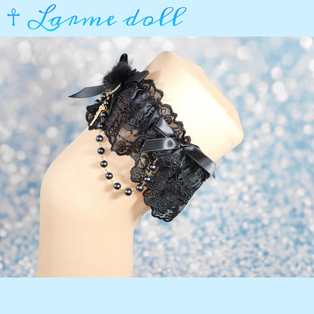 【完成品】【一点物】《☥》ふわふわファーガーターリング(カラー▷黒)