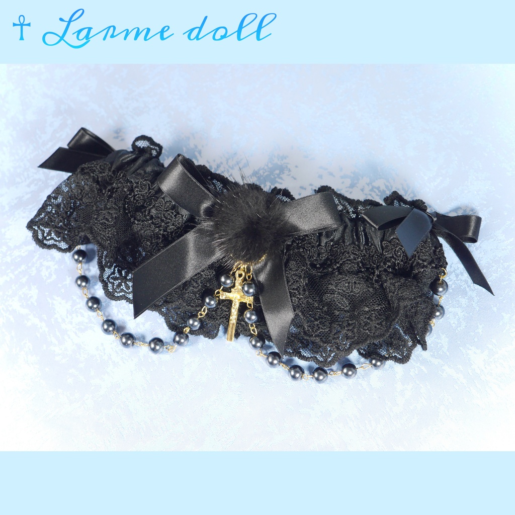 【完成品】【一点物】《☥》ふわふわファーガーターリング(カラー▷黒)