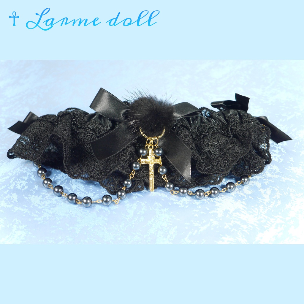【完成品】【一点物】《☥》ふわふわファーガーターリング(カラー▷黒)