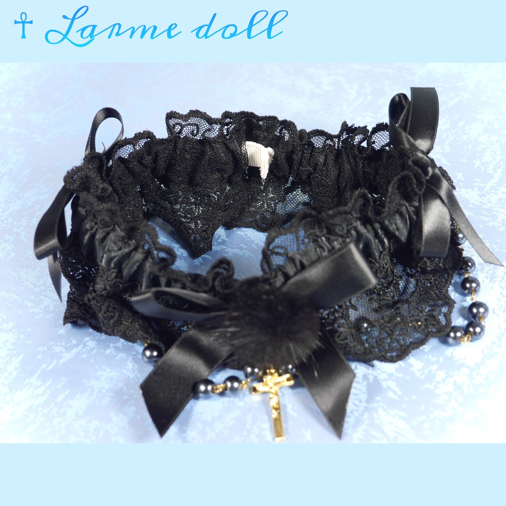 【完成品】【一点物】《☥》ふわふわファーガーターリング(カラー▷黒)