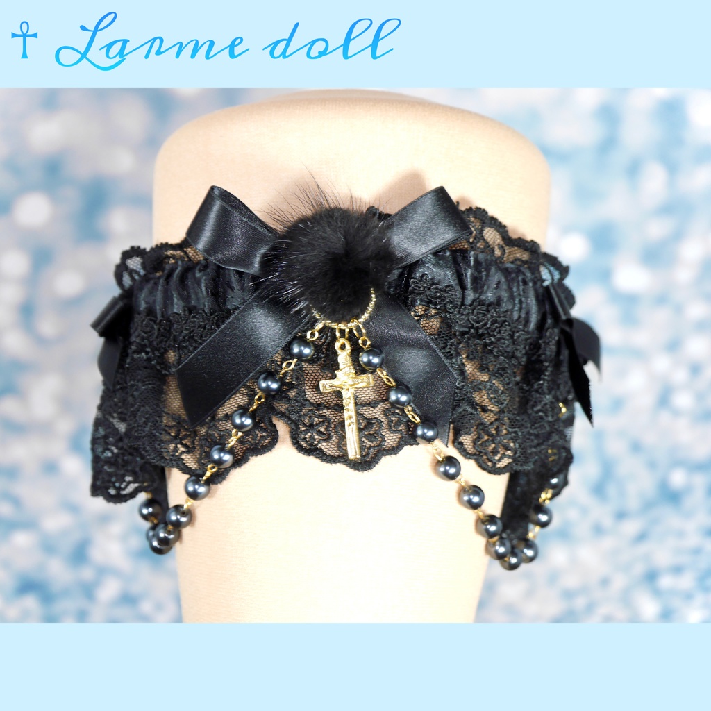 【完成品】【一点物】《☥》ふわふわファーガーターリング(カラー▷黒)