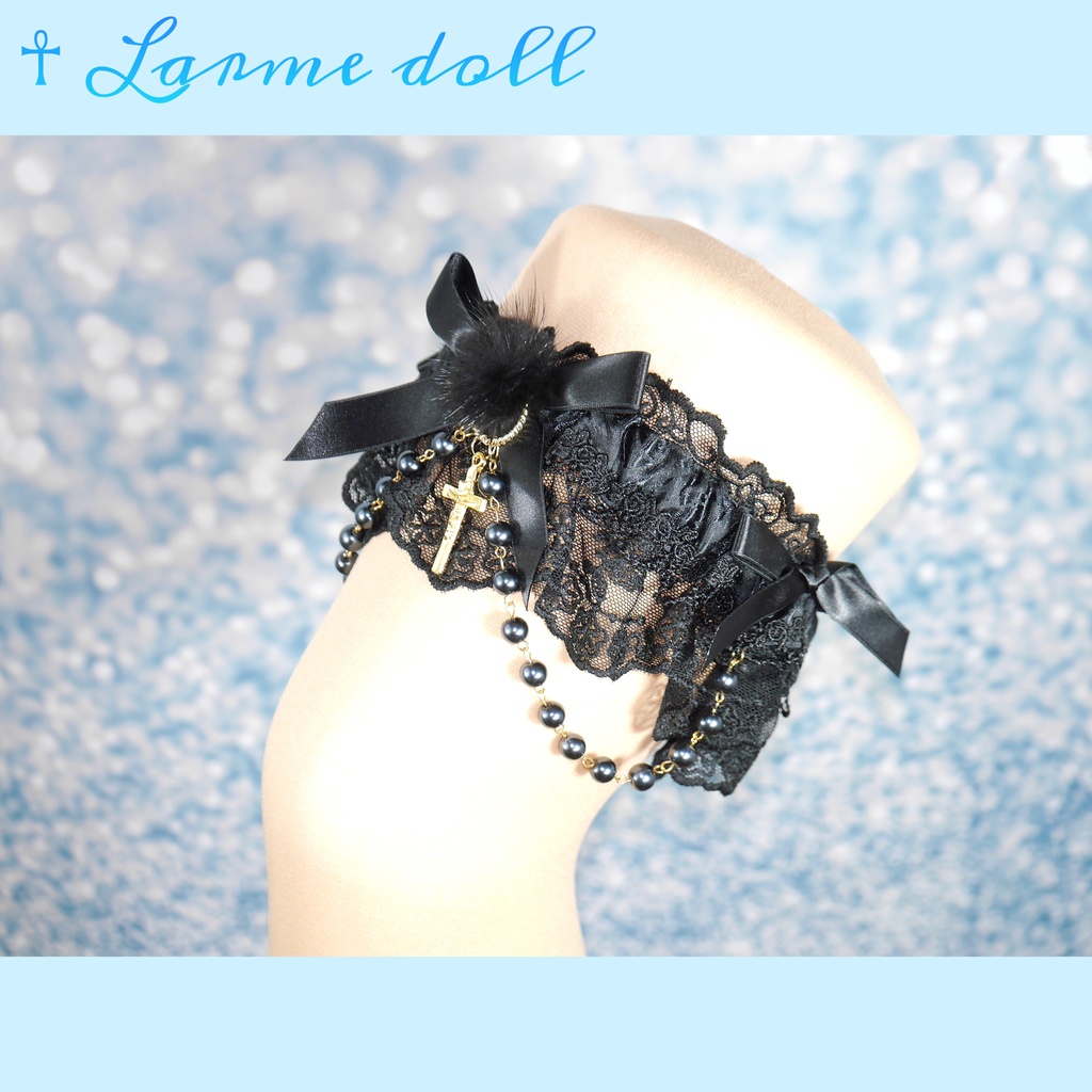 【完成品】【一点物】《☥》ふわふわファーガーターリング(カラー▷黒)