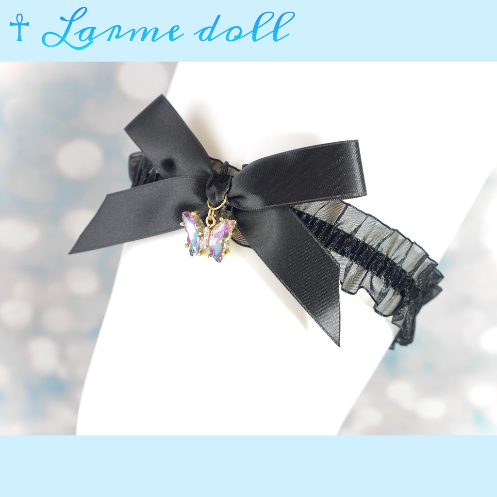 【受注生産】《☥》オーガンジーレースガーターリング(レース黒)(リボンノーマルVer.)(クリップ無し)(タイプC)