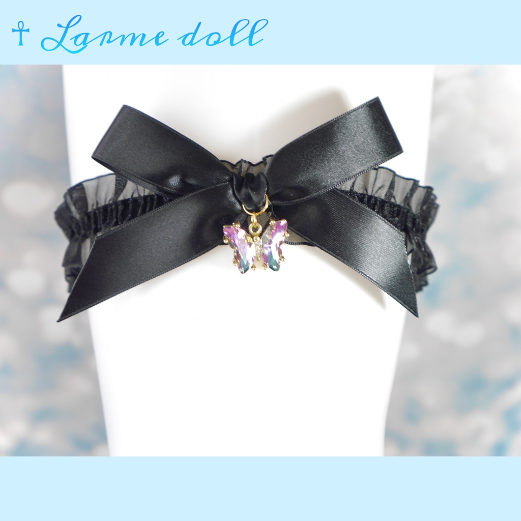 【受注生産】《☥》オーガンジーレースガーターリング(レース黒)(リボンノーマルVer.)(クリップ無し)(タイプC)