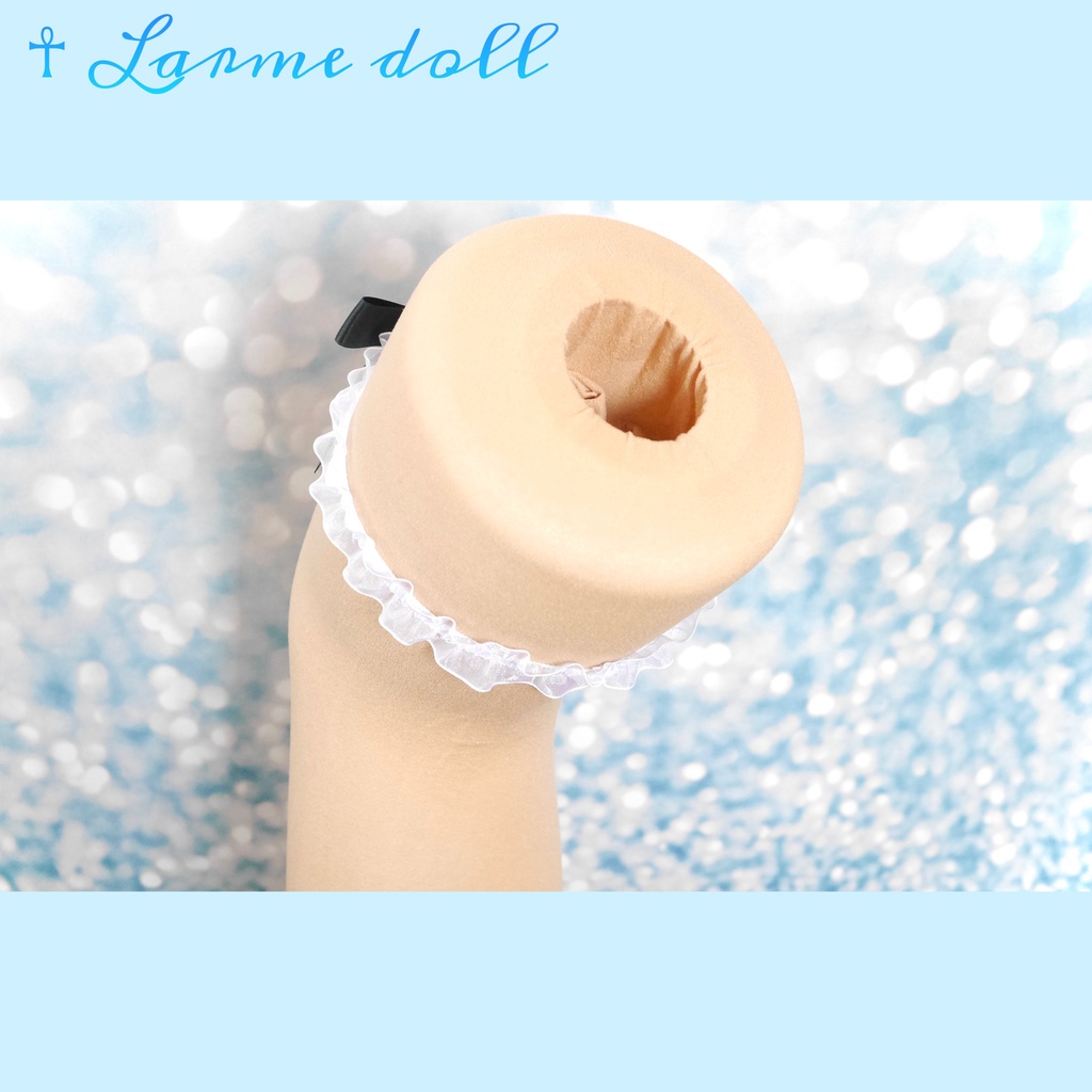 【完成品】《☥》オーガンジーレースガーターリング(レース白)(リボンノーマルVer.)(リボン▷ブラック 幅18mm)(チャーム▷金クロス②)