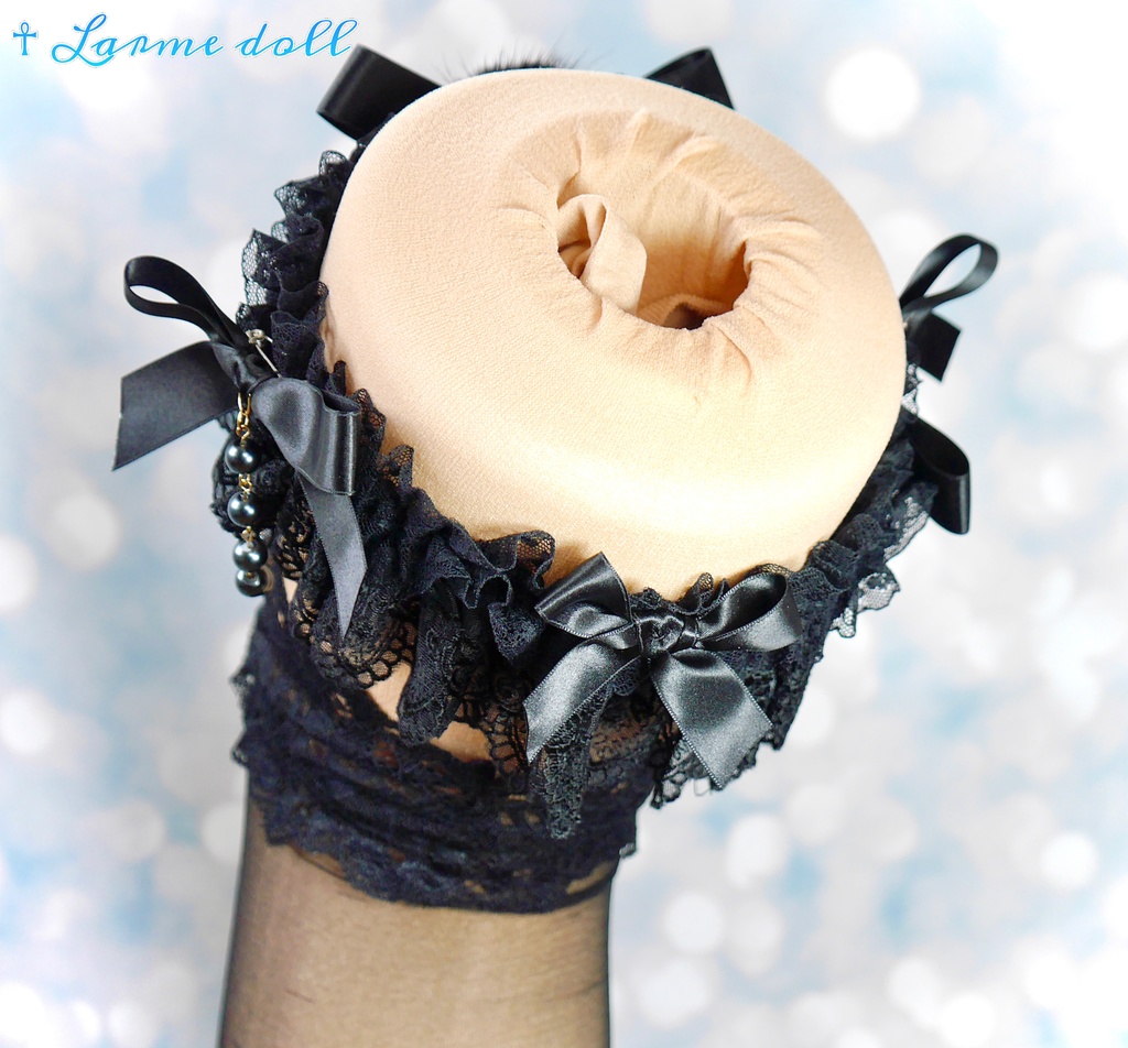 【受注生産】《☥》ふわふわファーガーターリング ガラス製パールビーズタイプ (黒)