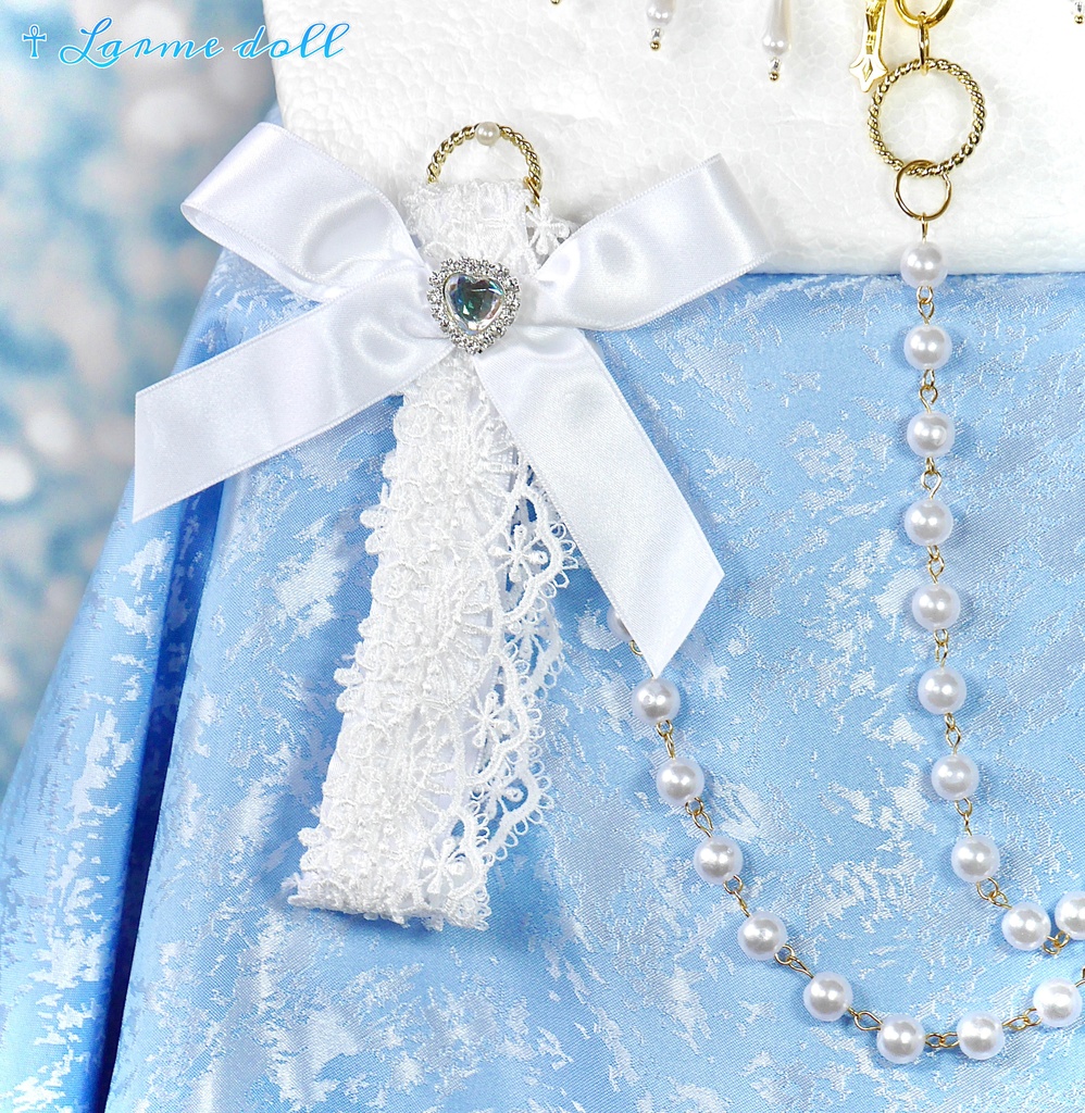 【受注生産】《☥》ロリィタリボンチョーカー リード有無変更可能 (アクリル製丸パールビーズタイプ)(カラー▷白)