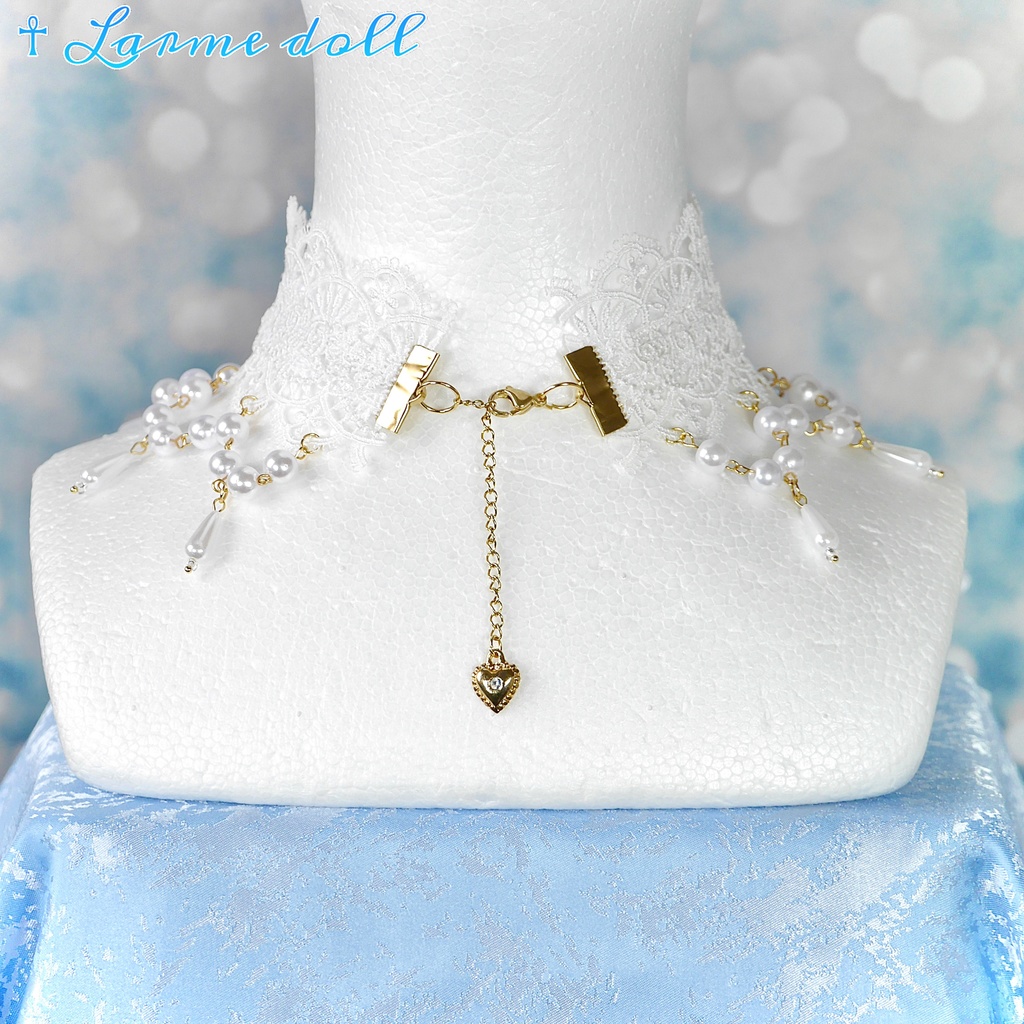 【受注生産】《☥》ロリィタリボンチョーカー リード有無変更可能 (アクリル製丸パールビーズタイプ)(カラー▷白)