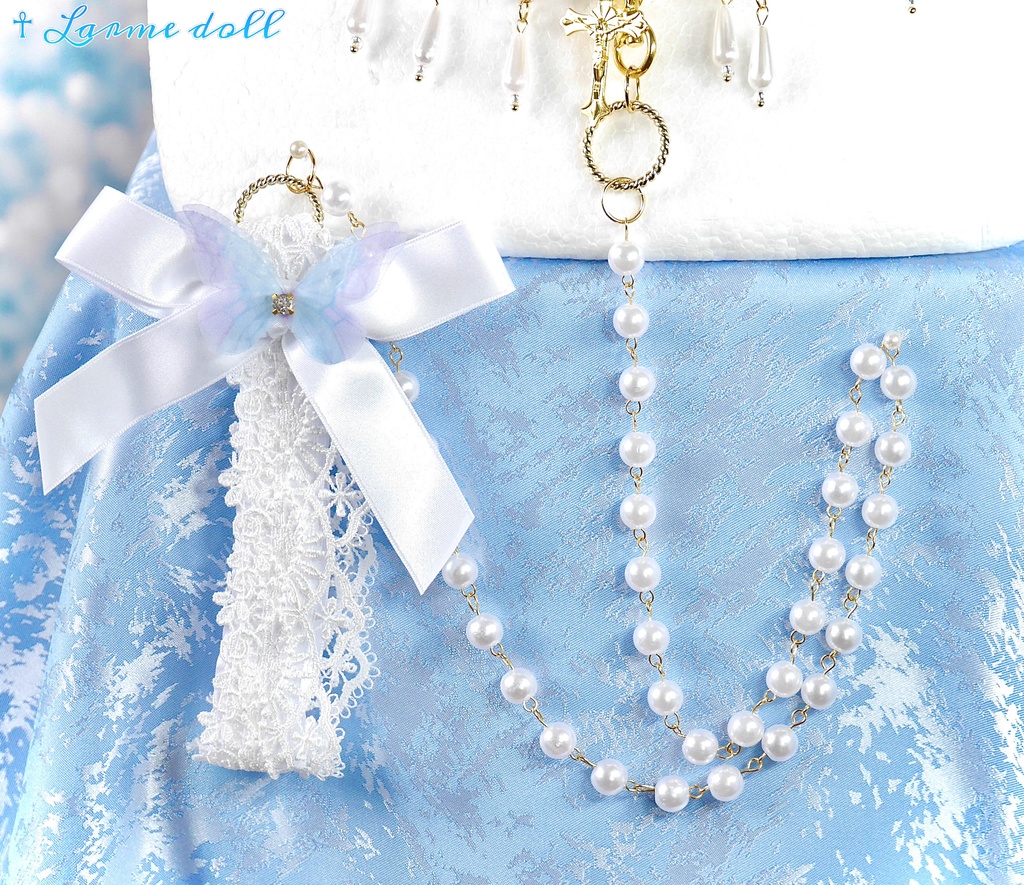 【受注生産】《☥》ロリィタリボンチョーカー リード有無変更可能 (アクリル製丸パールビーズタイプ)(カラー▷白)