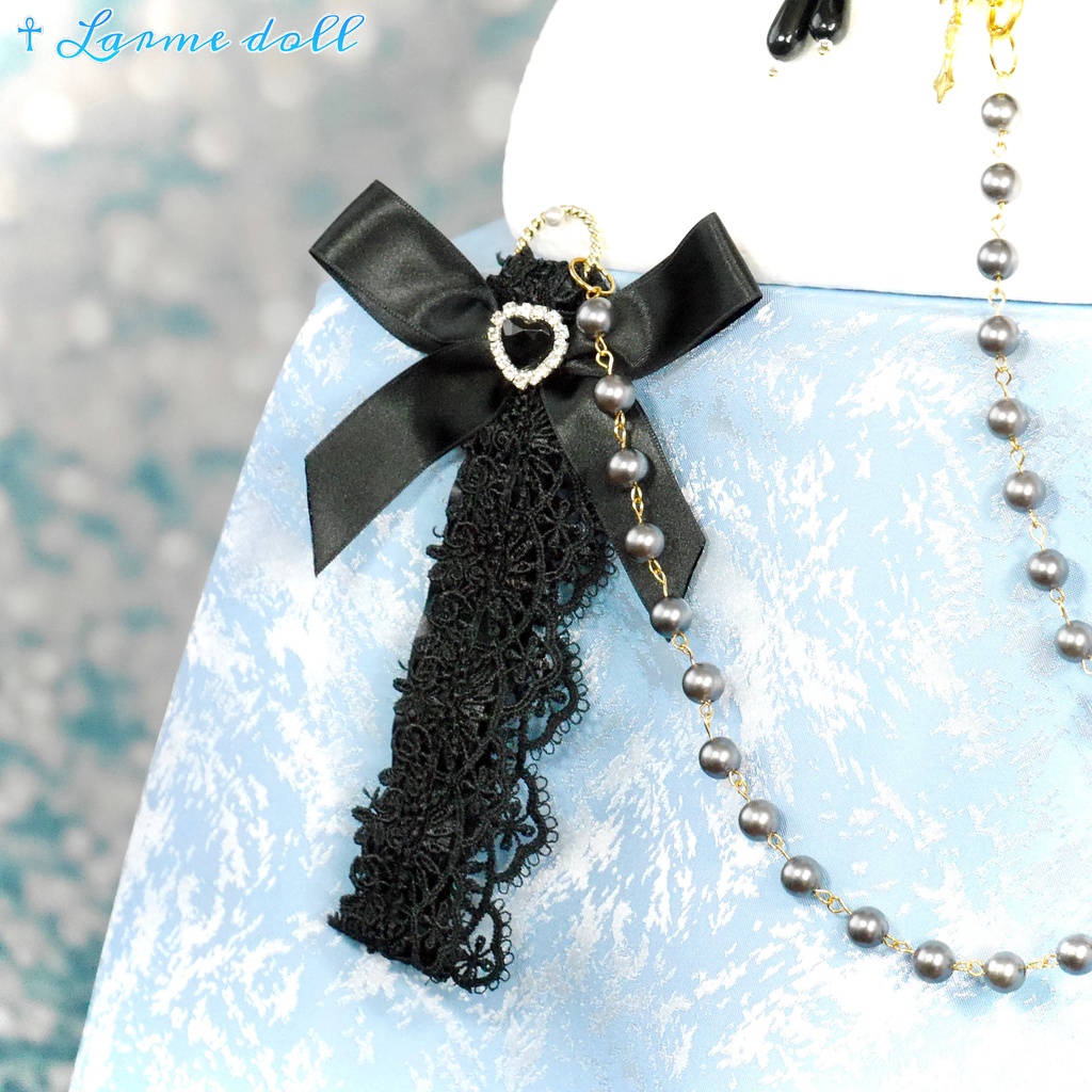 【受注生産】《☥》ロリィタリボンチョーカー リード有無変更可能 (アクリル製丸パールビーズタイプ)(カラー▷黒)