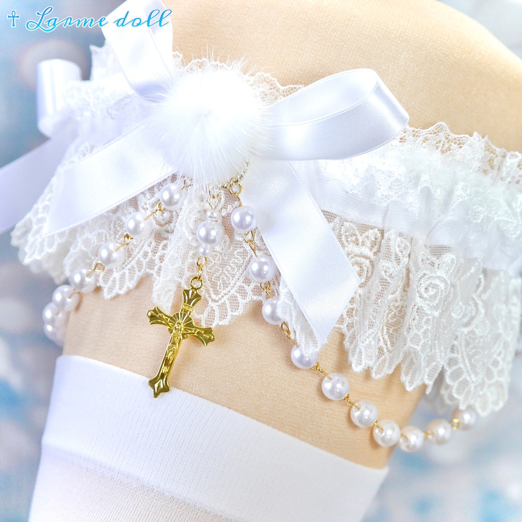 【受注生産】《☥》ふわふわファーガーターリング アクリル製パールビーズタイプ (白)