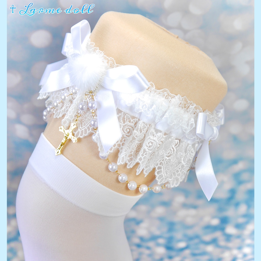 【受注生産】《☥》ふわふわファーガーターリング アクリル製パールビーズタイプ (白)