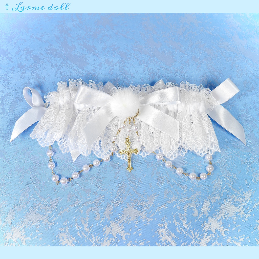 【受注生産】《☥》ふわふわファーガーターリング アクリル製パールビーズタイプ (白)