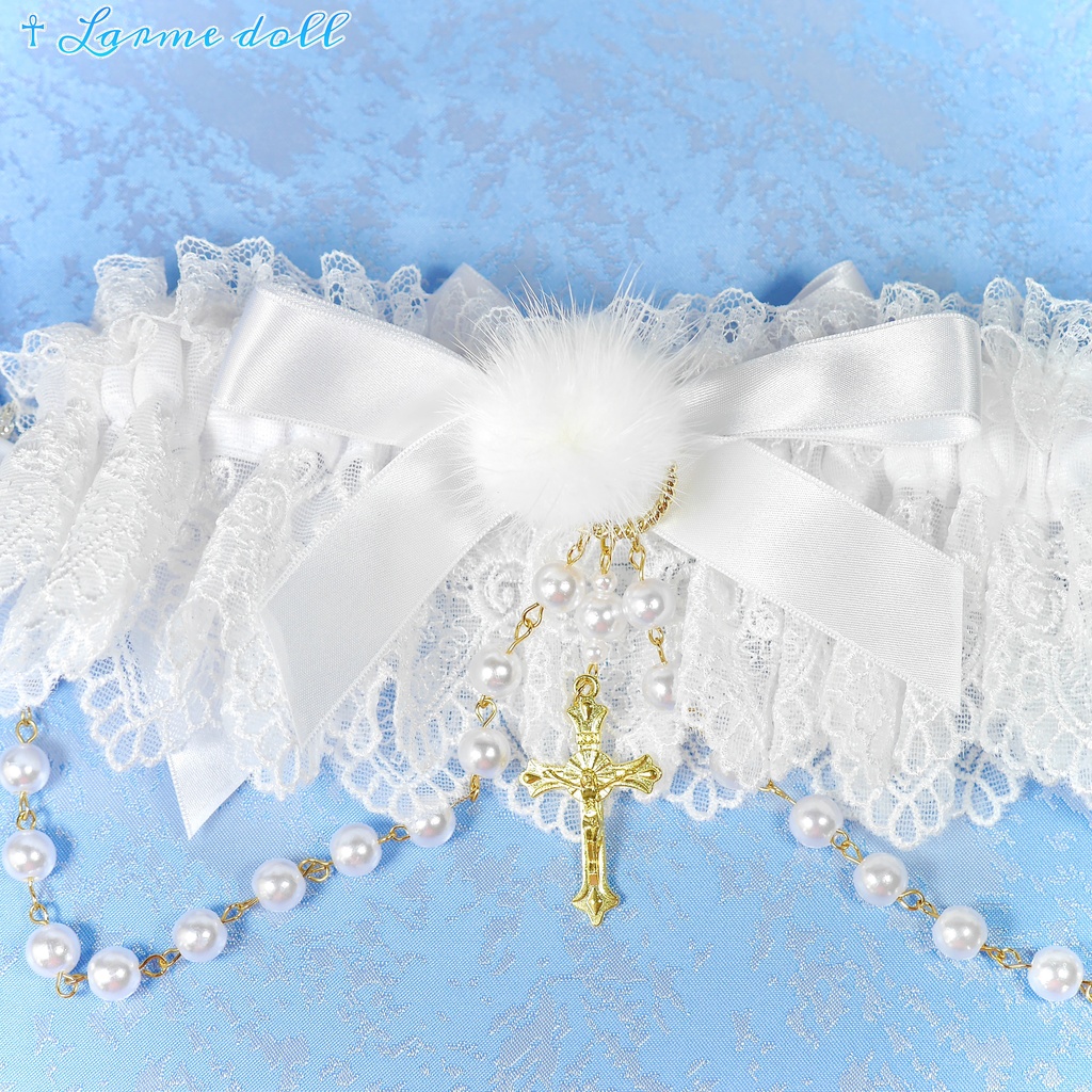 【受注生産】《☥》ふわふわファーガーターリング アクリル製パールビーズタイプ (白)